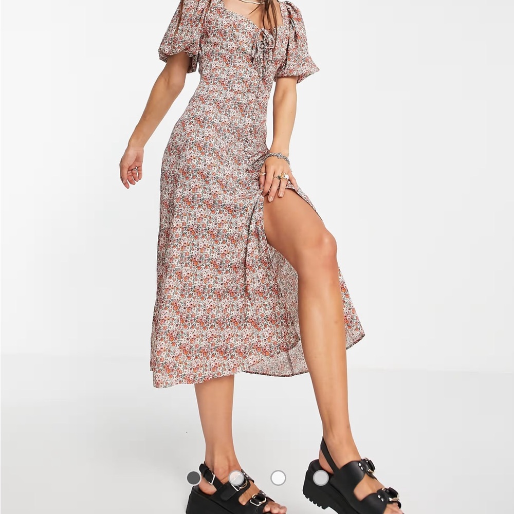 Topshop Floral Puff Sleeve Sundress